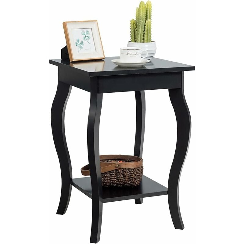 COSTWAY Table d'Appoint, Table de Chevet 2 Niveaux, Bout de Canapé Carré avec Patins Antidérapants pour Chambre, Salon, 40 x 40 x 60 cm, Noir