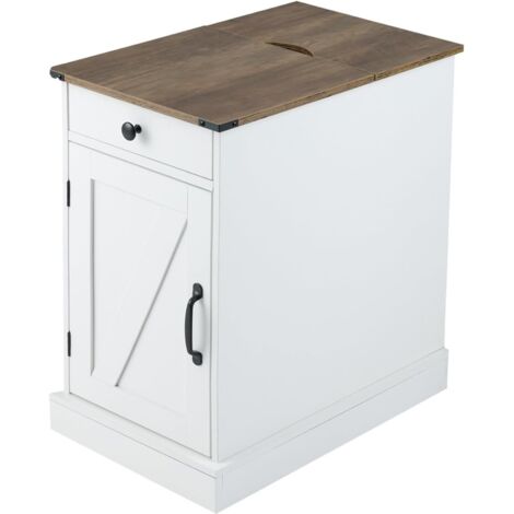 COSTWAY Table d'appoint, table de chevet avec station de recharge, petite table avec plateau rabattable, tiroir, plateau amovible et armoire, table basse avec tablette réglable pour salon (blanc)