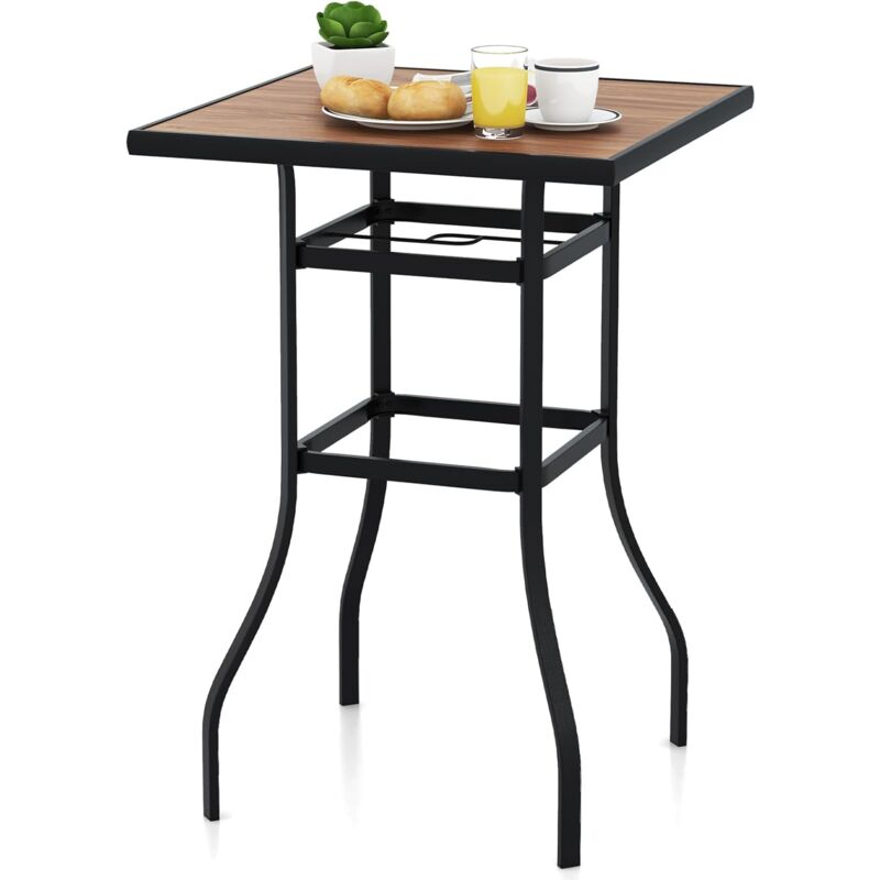 Table de Bar Carrée de Patio 70 cm, Table de Jardin avec Cadre en Métal Robuste Trou de Parasol de 39 mm, Table Bistrot d'Extérieur pour Terrasse
