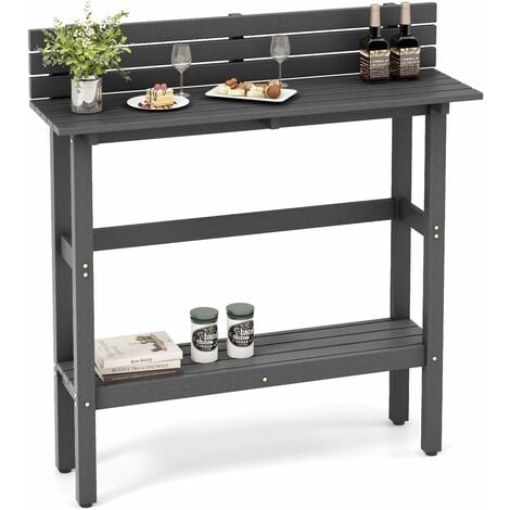 COSTWAY Table de Bar de Jardin de 122 cm avec Étagère de Rangement, Table de Terrasse avec Repose-Pieds Réglables pour Toutes Saisons, Table de Comptoir pour Jardin Salon, Gris