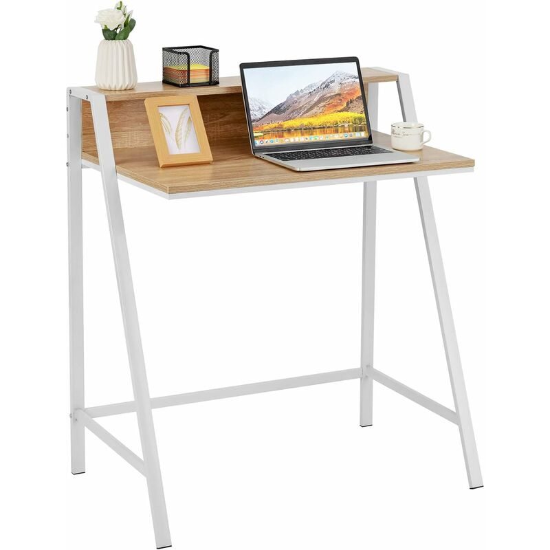 bureau informatique en bois avec 2 etagère tablette moniteur charge 50kg couleur naturel pour chambre,bureau,salon - costway