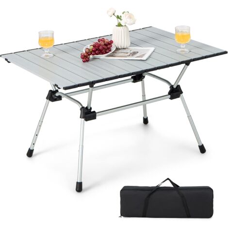 COSTWAY Table de Camping Pliante en Aluminium pour 4-6 Personnes Charge 50KG, Table de Pique-Nique Grande Surface 90 x 60,5CM Hauteur Réglable 4 Niveaux, avec Sac de Transport (Argent)