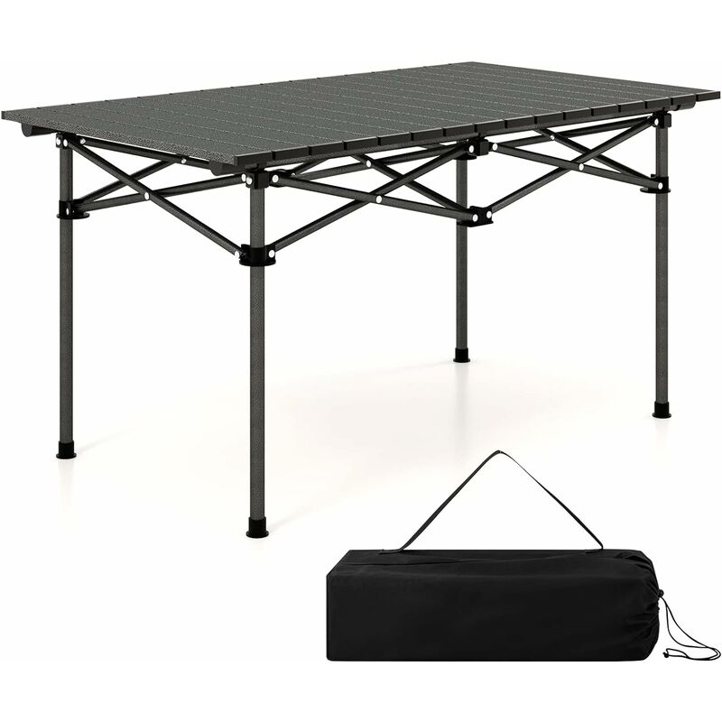 COSTWAY Table de Camping Pliante Portable Aluminium 4-6 Personnes 95 x 55CM Charge 60KG Table Pique-Nique avec Sac de Transport Noir