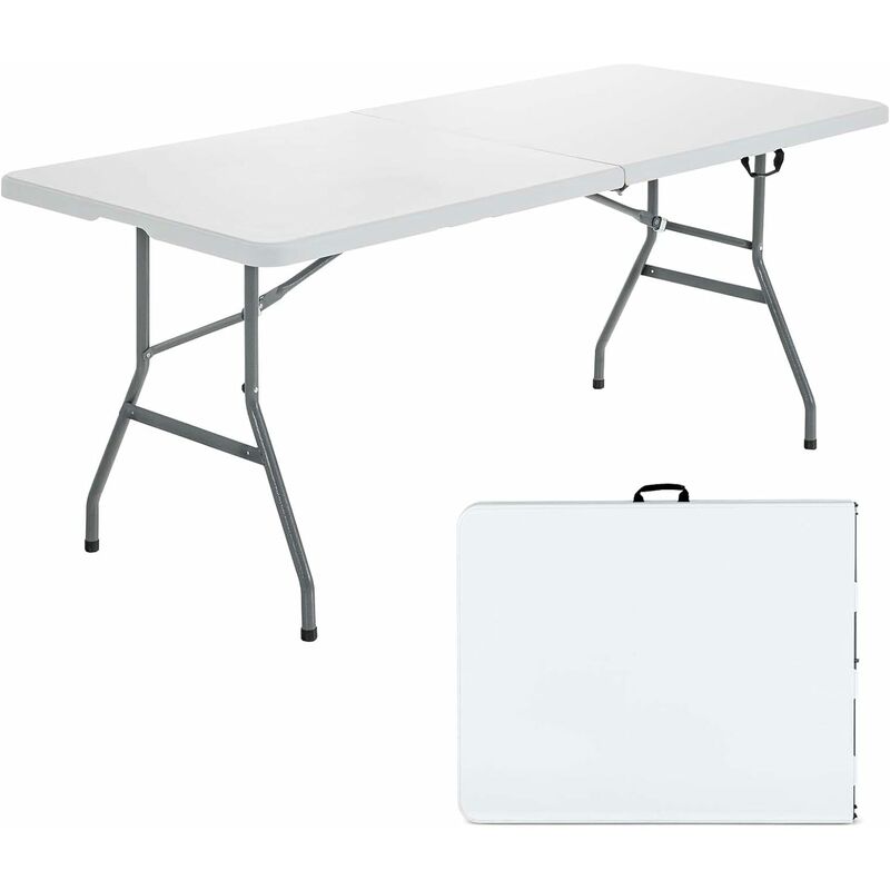 Costway - Table de Camping Table Pliante Transportable en Plastique et Acier Robuste Table de Jardin 180 x 73 x 73 cm Blanche
