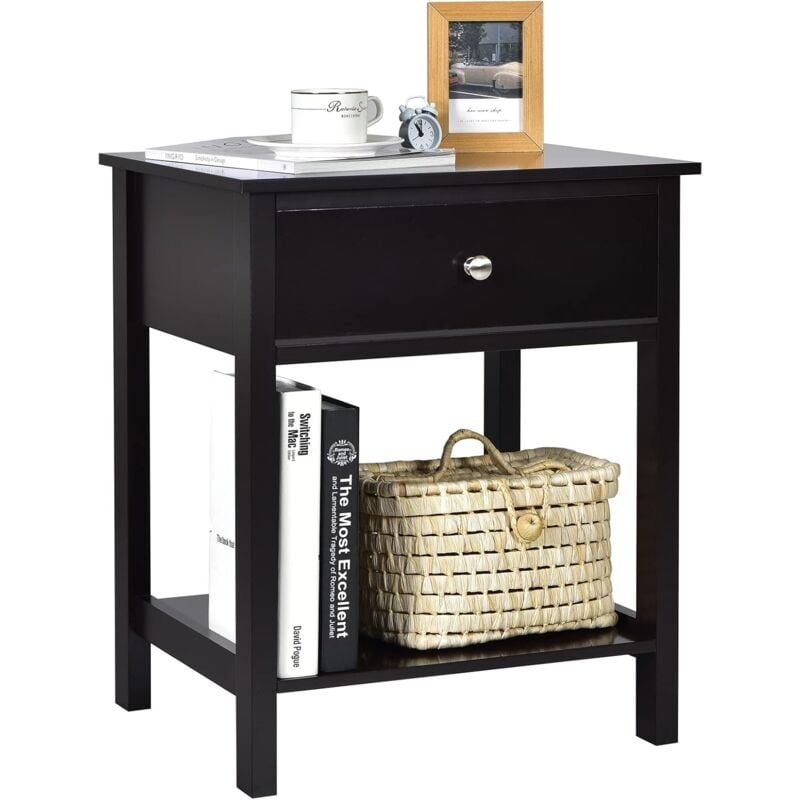 Table de Chevet à 2 Niveaux Style Moderne Simple 48 x 40 x 58 cm Noir - Costway