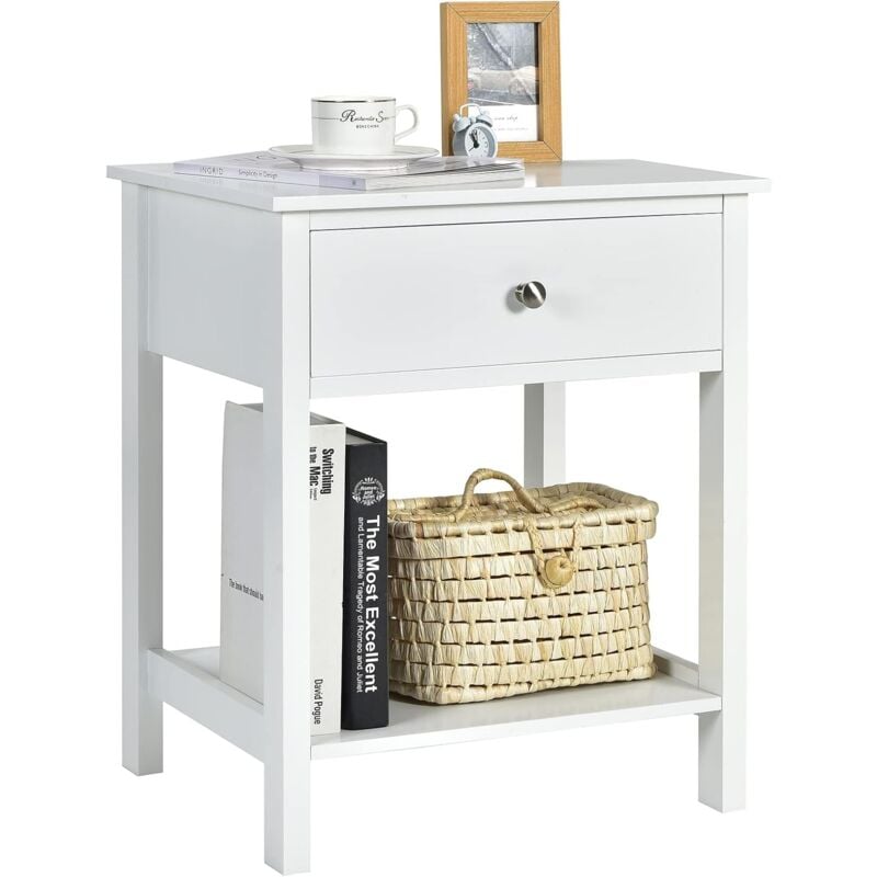 Costway - Table de Chevet à 2 Niveaux Style Moderne Simple 48 x 40 x 58 cm Blanc