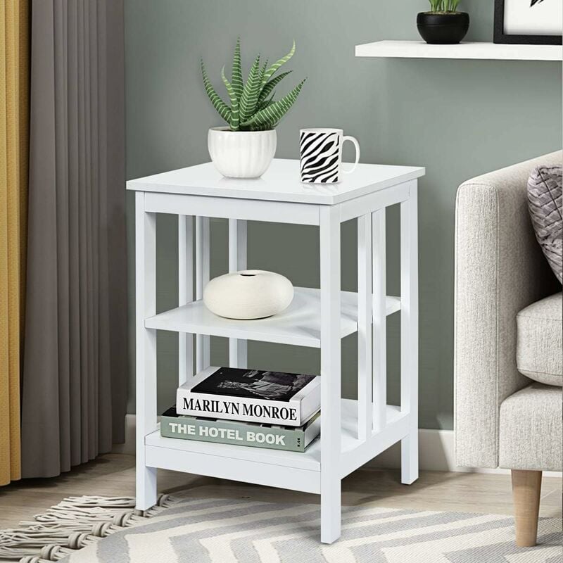 Table de Chevet à 3 Niveaux, Table d'Appoint Chevet, Table Basse Simple et Contemporain 40x40x61cm - Costway