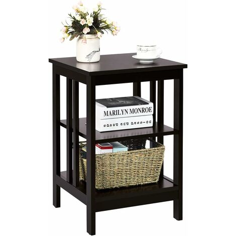 COSTWAY Table de Chevet à 3 Niveaux, Table d'Appoint Simple et Contemporain, pour Chambre, Salon 40x40x61CM Brun