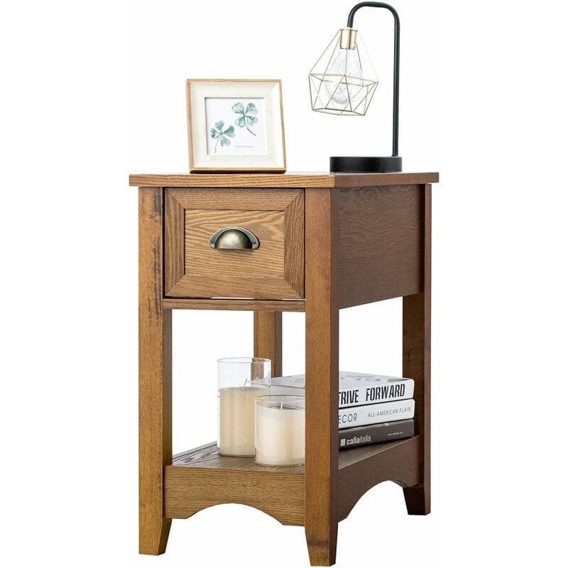 Costway - Table de Chevet avec Tiroir, Table d'Appoint Pieds en Bois d'Hévéa, Bout de Canapé Rétro pour Chambre, Salon, 56 x 33 x 58,5 cm (Fauve, Lot