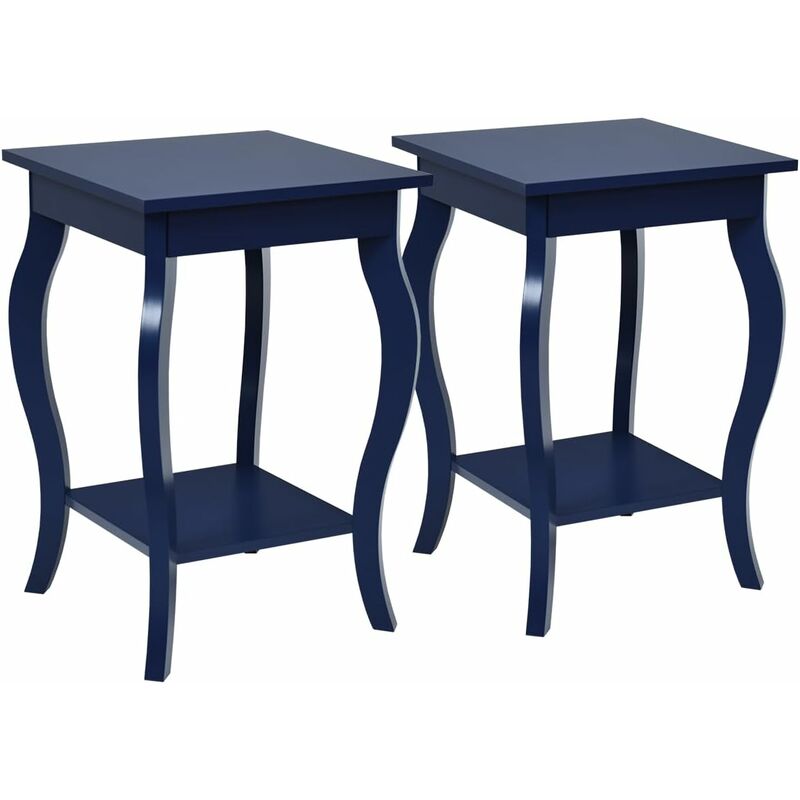 Table de Chevet, Bout de Canapé Carré avec Patins Antidérapants, Table d'Appoint pour Chambre, Salon, 40 x 40 x 60 cm (Bleu, Lot de 2) - Costway