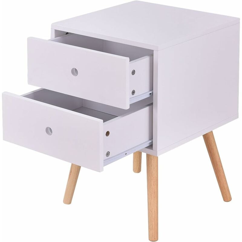Costway - Table de Chevet Fait en mdf avec 2 Tiroirs Table de Nuit Blanche Structure Stable pour Chambre,Salle,Salon 40 x 40 x 56 cm