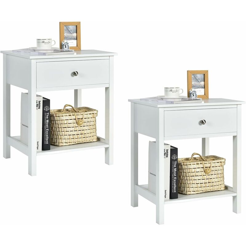 Costway - Table de Chevet Lot de 2, Table d'Appoint Moderne pour Chambre, Salon, Canapé, 48 x 40 x 58 cm, Assemblage Facile, Blanc