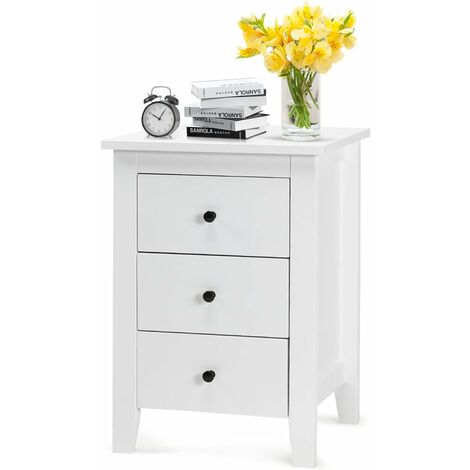 Costway – Table de chevet moderne avec 3 tiroirs – Dimensions 46 x 37 x 65 cm – Panneaux MDF blanc – Rangement facile pour chambre