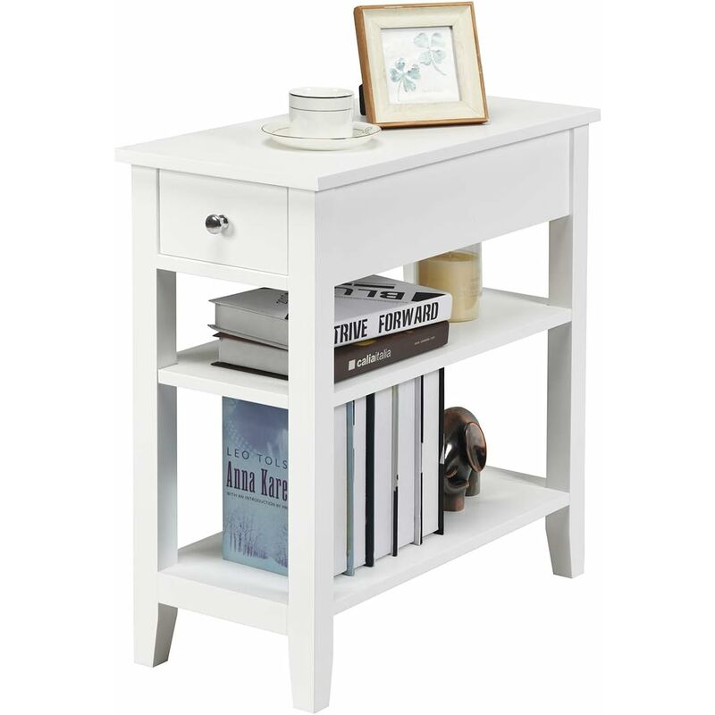 Costway - Table de Chevet, Table d'Appoint avec Un Tiroir et Deux Etagères, Table de Nuit Etroite pour Chambre, Salon, Table Basse Simple et