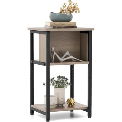COSTWAY Table de Chevet, Table d'Appoint Compacte 3 Niveaux, 2 Compartiments, Table de Nuit Étroite pour Petits Espaces, Chambre à Coucher, Salon, 34 x 30 x 58,5 cm (1)