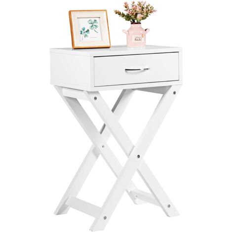 COSTWAY Table de Chevet, Table d'Appoint Moderne, avec Tiroir de Rangement, pour Salon, Chambre, 40 x 33 x 66 cm, Blane