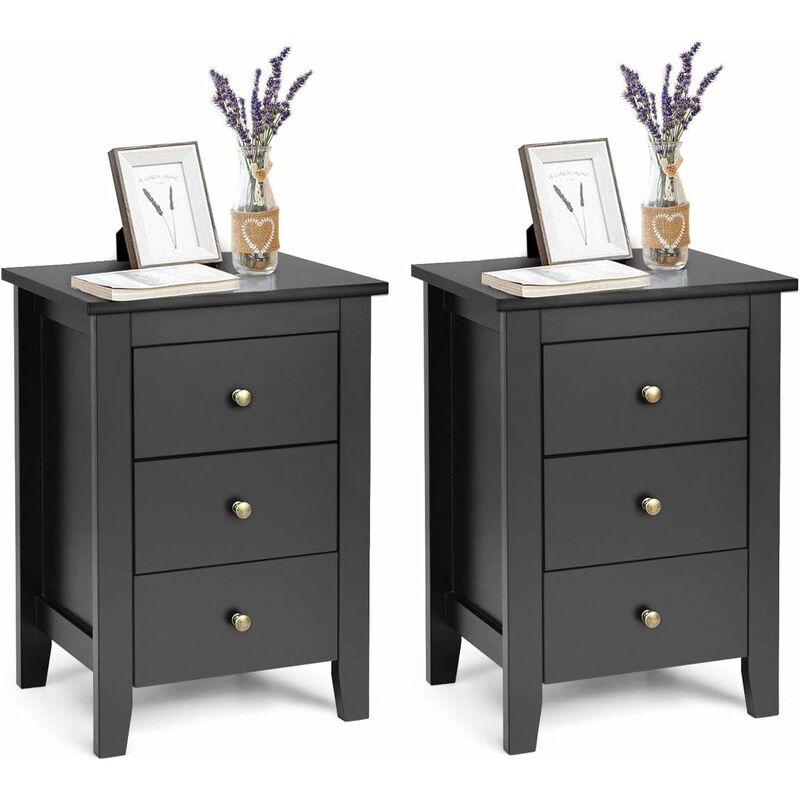 COSTWAY Table de Chevet, Table de Nuit avec 3 Tiroirs, Meuble de Rangement pour Chambre à Coucher, Moderne, Tiroir de Rangement pour Lit, 46 x 37 x