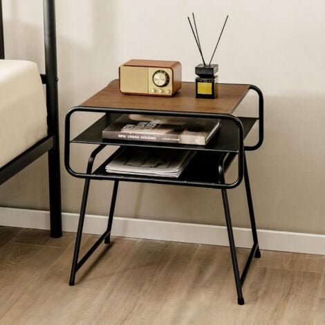 COSTWAY Table de Chevet, Table de Nuit de Style Industrielle avec 3 Etagères Cadre en Métal Robuste pour Chambre Salon Bureau, 50x40x55 cm