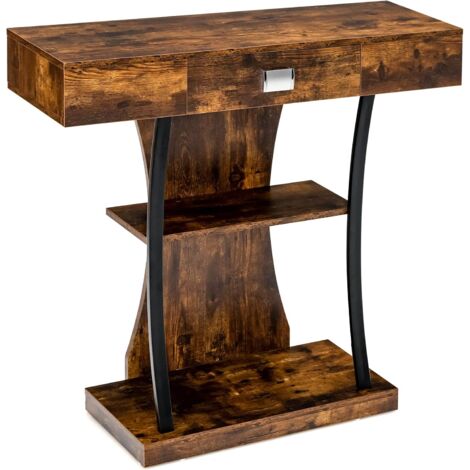 Costway – Table de console industrielle 3 étagères avec tiroir – Dispositif anti-renversement – Dimensions 91 x 30 x 88 cm – Matériaux métal et MDF