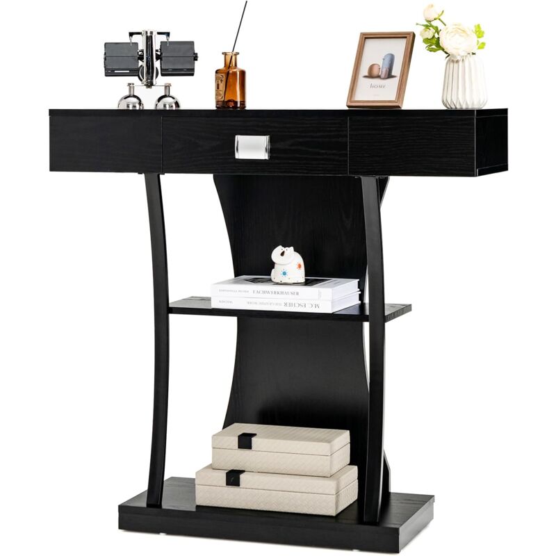 Costway - Table de Console Industrielle à 3 Étagères avec Tiroir, Meuble d'Entrée Vintage avec Dispositif Anti-Renversement pour Salon, Couloir,