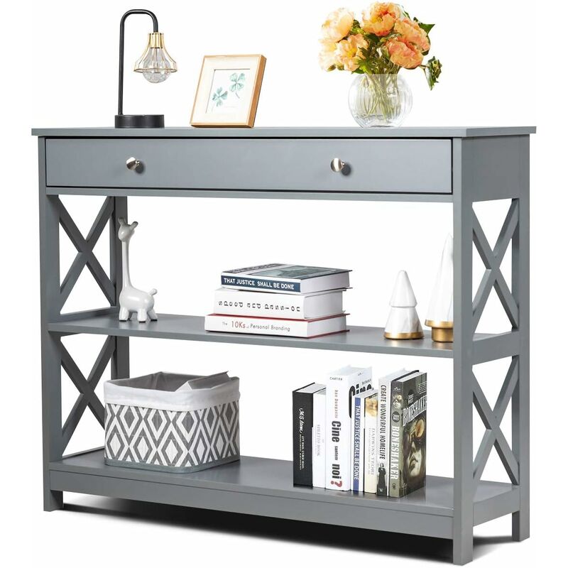 Table de Console, Table d'entrée avec 1 tiroir et 2 étagères de rangement pour couloir, salon,100x30X80CM - Costway