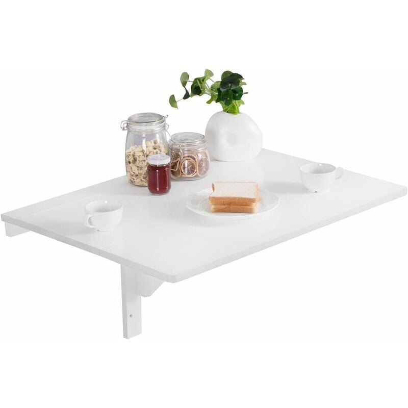 Costway - Table de Cuisine Pliante Rabattable Bureau Murale Mural Meuble de Cuisine en Bois pour Salle à Manger Chambre, Salon Blanc