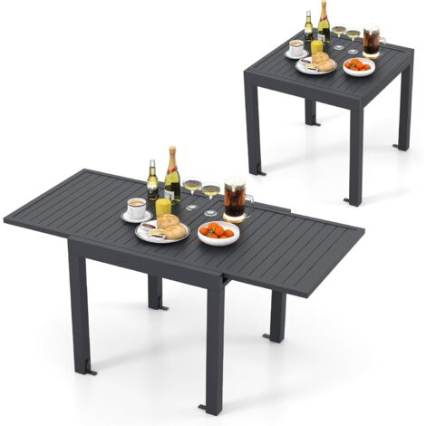 Costway – Table de jardin extensible en aluminium 80-160 cm – 4-6 personnes – Plateau à lattes – Pour cour, terrasse, piscine – Gris foncé