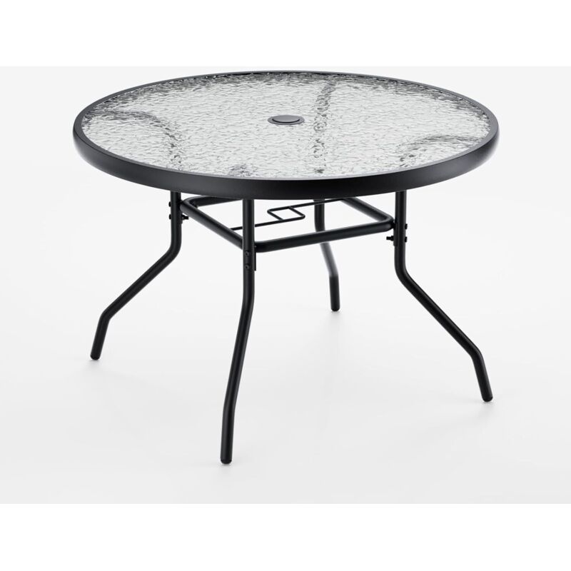 COSTWAY Table de Jardin Ronde 70 CM en Verre Trempé, Table d'Appoint d’Extérieur avec Trou pour Parasol de 4,2 cm Cadre en Métal, Table de Salle à COSTWAY Table de Jardin Ronde 70 CM en Verre Trempé, Table d'Appoint d’Extérieur avec Trou pour Parasol de 4,2 cm Cadre en Métal, Table de Salle à