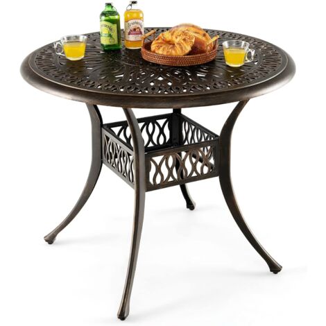 Costway – Table de jardin ronde 90 cm – Aluminium moulé – Trou pour parasol 5 cm – Pieds réglables antidérapants – Pour 4 personnes – Noir