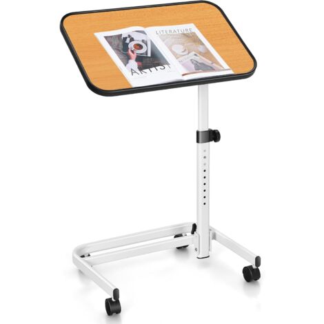 COSTWAY Table de Lit avec roulettes Verrouillables, Table Roulante pour Lit Réglable en Hauteur,Rangement Pliable, Plateau Inclinable 180°, Table pour Lit Médicalisé, Charge 20kg