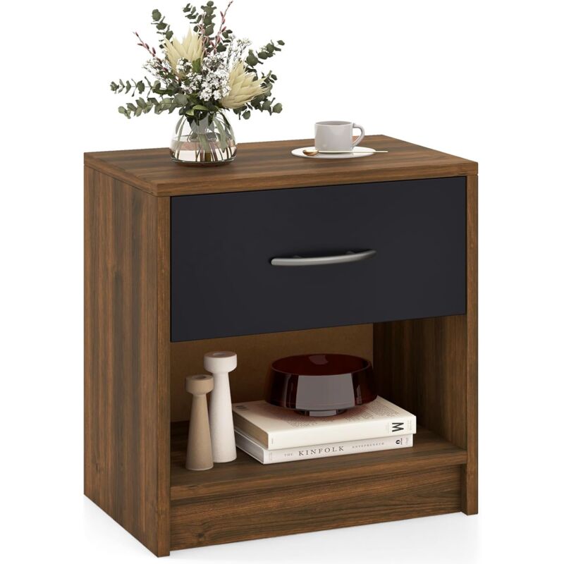 Table de Nuit avec Tiroir, Table de Chevet avec Étagère Ouverte, Chevet de Lit pour Petit Espace, Table d'Appoint Moderne pour Salon, Chambre (Marron Table de Nuit avec Tiroir, Table de Chevet avec Étagère Ouverte, Chevet de Lit pour Petit Espace, Table d'Appoint Moderne pour Salon, Chambre (Marron