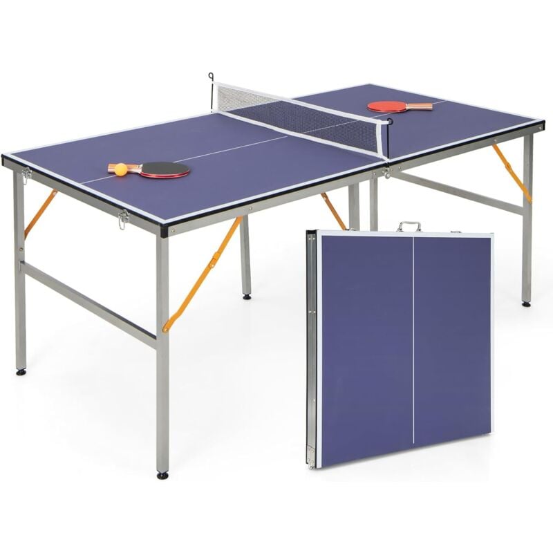 Table de Ping-Pong Pliable Peu Encombrante avec Filet, Tennis de Table avec 2 Raquettes 3 Balle Pieds Réglables, pour Extérieur et Intérieur 180 x 90