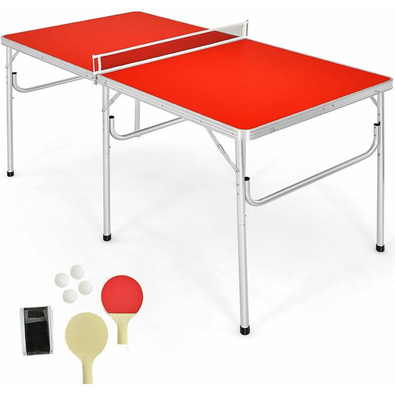 Table de Ping-pong Pliable Table de Tennis de Table Portable avec 2 Raquettes et 4 Balles Coffret de Rangement Rouge - Costway