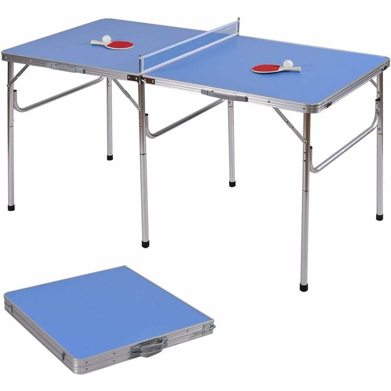 Table de Ping-pong Pliable Table de Tennis Portable avec 2 Raquettes et 2 Balle Bleu - Costway