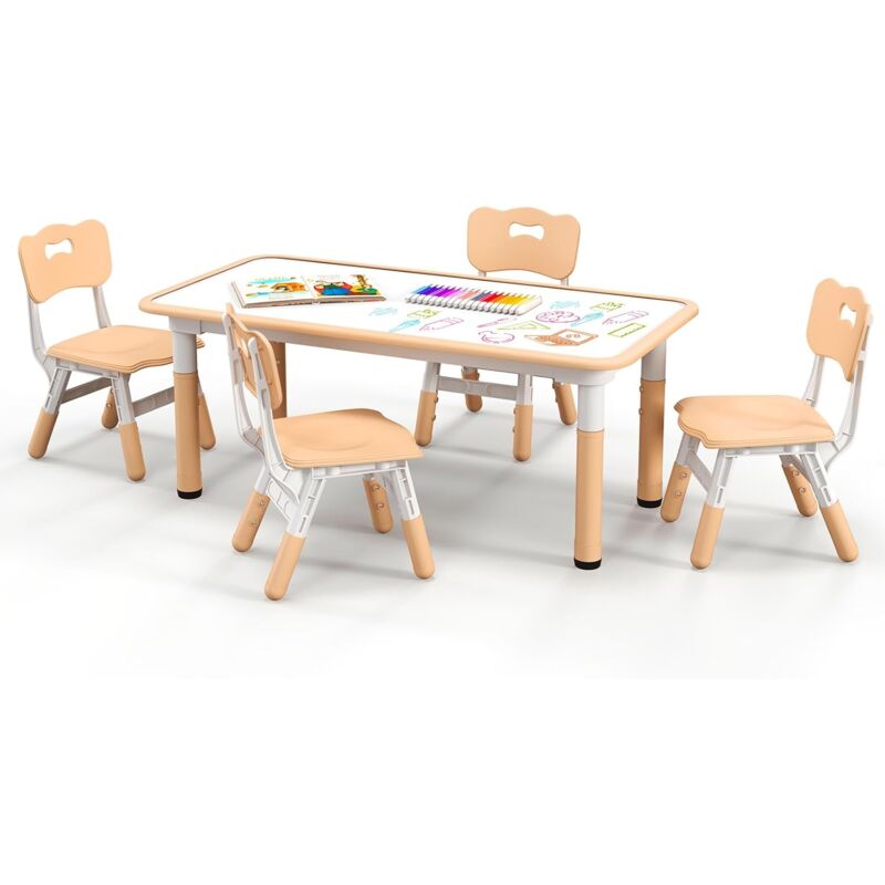 Table Enfant 120x60cm et 4 Chaises avec Plateau Graffiti & Hauteur Réglable, Table à Dessin Enfant en Bois avec Design Peu Encombrant, Charge 50/50kg