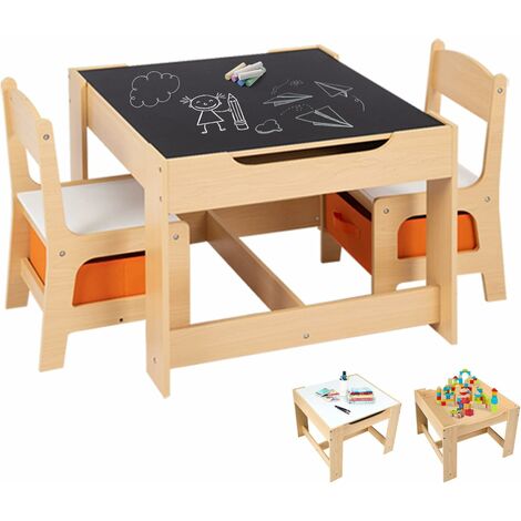 Costway – Table enfant 62x62cm avec 2 chaises – MDF P2 durable – Compartiment de rangement – Pour dessin, étude et jeux