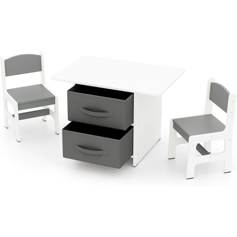 Table Enfant avec 2 Chaises & 2 Tiroirs en Tissu & Puzzle, Bureau Enfants en Bois avec Design Ergonomique, Coins Arrondis, Charge 50kg pour