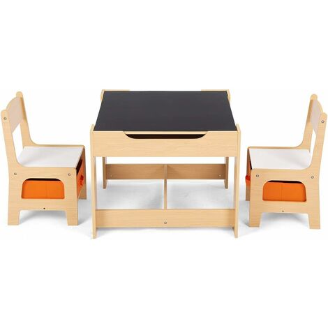 Costway – Table enfant avec 2 chaises – Dimensions 60x60x48cm – MDF P2 durable – Rangement intégré pour livres et fournitures scolaires