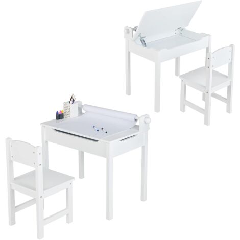 Costway – Table d'activités pour enfants 60x40x58 cm – Bois massif et MDF – Plateau rabattable avec rouleau de papier – Chaise ergonomique incluse – 3 ans+
