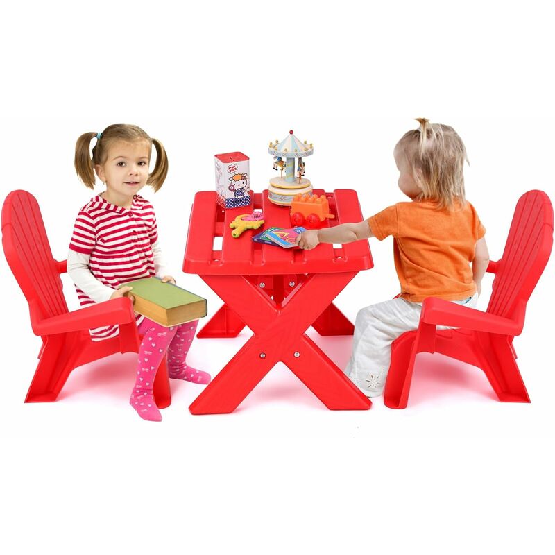 Costway - Table Enfants avec 2 Chaises Adirondack, Table et Chaises d'Extérieur avec Cadre Stable en x, Coins Arrondis, Charge 30kg pour Enfants de