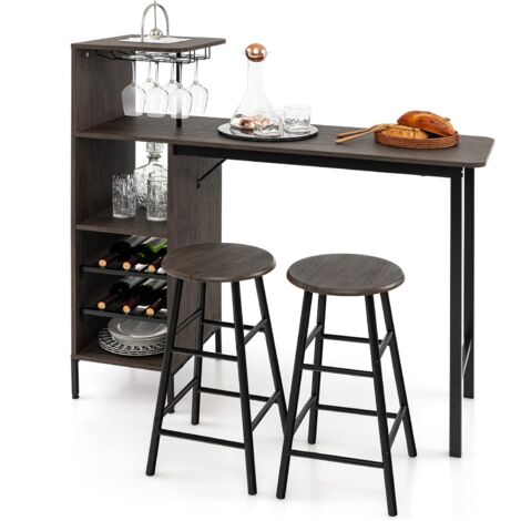 Costway – Table haute 120 cm avec 2 tabourets ronds – MDF et métal – Hauteur 90.5 cm – Espace gain de place – Pour cuisines et bars à domicile