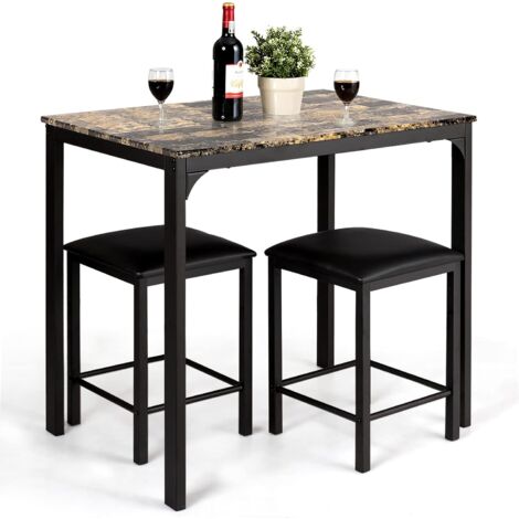 COSTWAY Table à Manger Hauteur Comptoir - 4 Tabourets Inclus | Style Industriel Noyer & Noir | Idéal Petit Espace