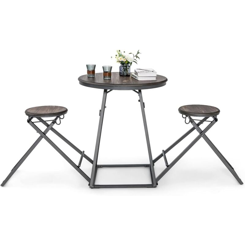 Costway - Table Haute Cuisine avec Tabouret, Table Bar Industrielle Pliable, Mange Debout 2 Personnes Compact pour Cuisine, Salle à Manger, Salon,