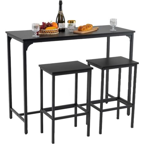 Costway – Table haute mange debout 120 x 48 cm – 2 places avec tabourets – Métal et panneaux de particules – Repose-pieds intégré – Pour petits espaces
