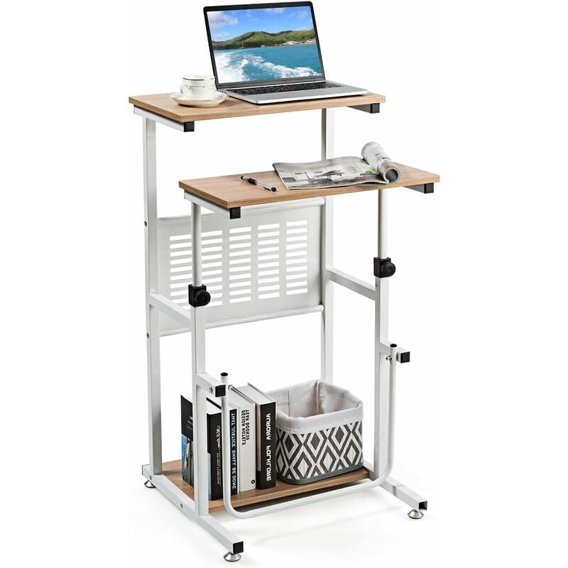 Table Assis-Debout, Bureau d'Ordinateur Réglable en Hauteur, Poste de Travail avec Support d'Imprimante, Repose-Pieds, pour Maison, Bureau, 55 x 53 x