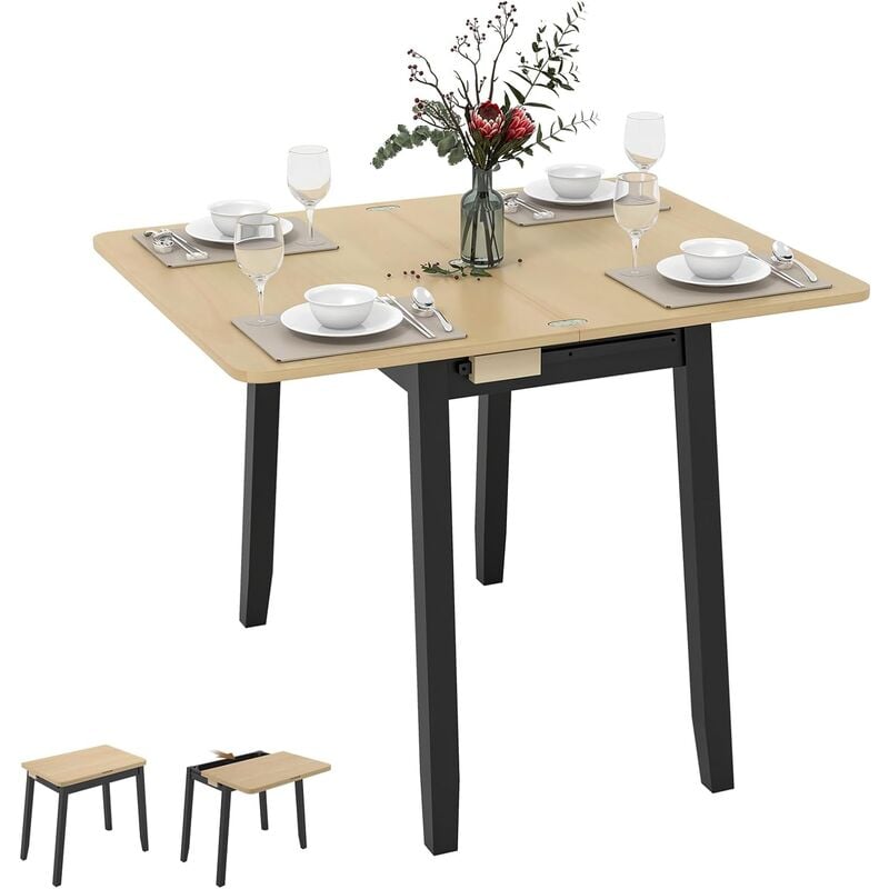 Costway - Table Pliante Cuisine, Table Extensible pour 4 Personnes, Table a Manger Extensible avec Rangement Caché, Table Rabattable, Gain de Place,