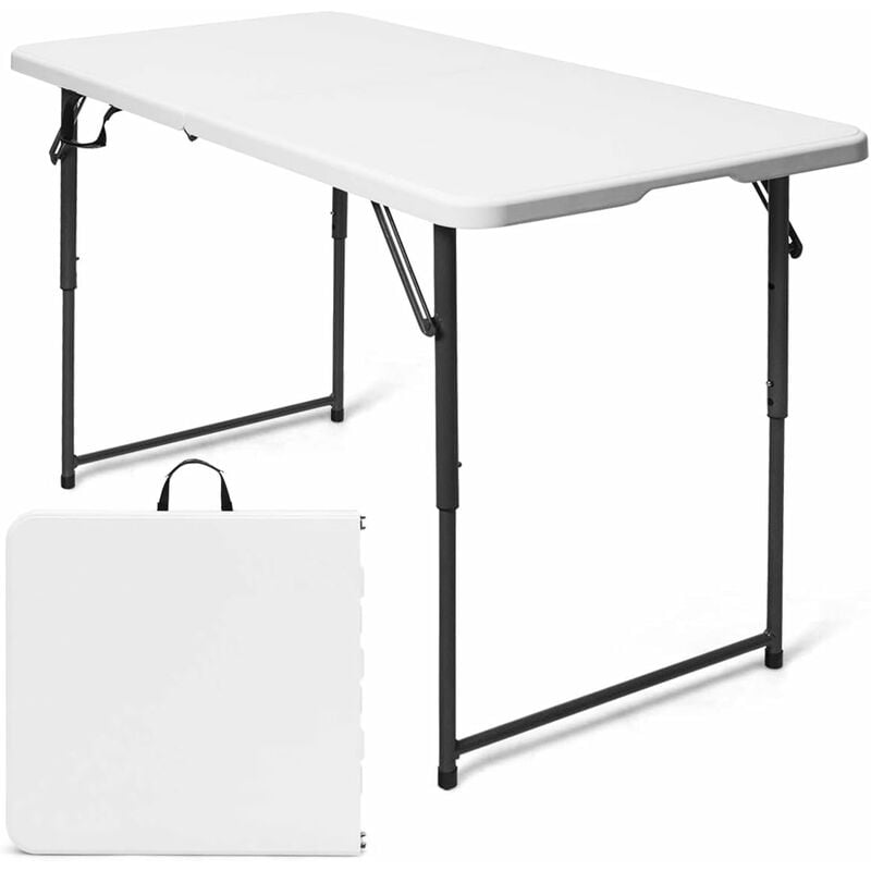 Costway - Table Pliante pour Camping 122 x 61CM Hauteur Réglable à 3 Positions Capacité de Charge 150KG en Plastique et Acier avec Sac Portable pour