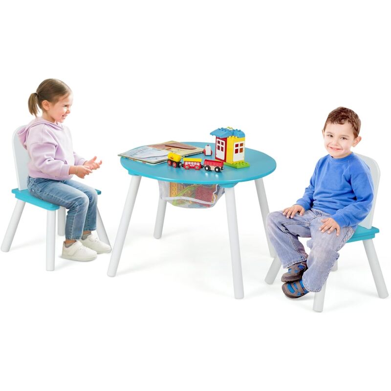 Costway - Table pour Enfants avec 2 Chaises,Table Ronde avec Espace de Rangement pour Jouets Vert