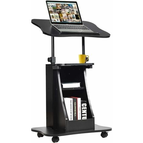 COSTWAY Table pour Ordinateur à roulettes, Table de Projection Inclinable/Hauteur Réglable 68-119 cm, Design Ergonomique avec 2 Rangements Idéal pour Conférence, Bureau, Domicile