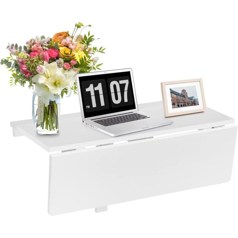 Table Pliante Cuisine/Table Rabattable Murale-Double Plateaux Pliable 80×60cm(L x l) pour Entrée/Bureau/Cuisine-Blanc - Costway